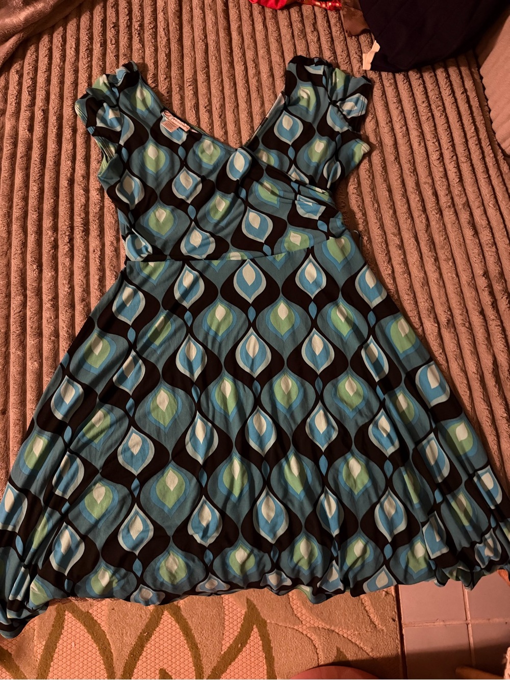 Blue & Teal Geometric Fit-and-Flare Dress